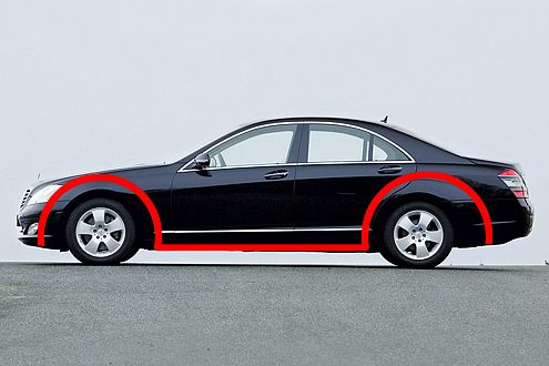 Mercedes S-Klasse: Pausbacken an den Radausschnitten sollen an alte Zeiten erinnern.