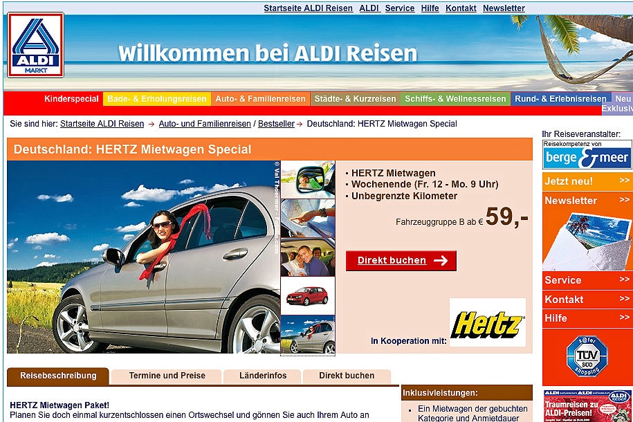 Aldi Mietwagen im Internet