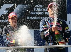 Sebastian Vettel und Mark Webber bei der Champagner-Dusche