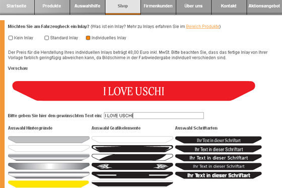 Alles im Netz: Sogar der Schriftzug kann bei CarSign übers Internet bestellt werden.