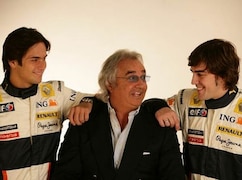 Bild aus besseren Tagen: Nelson Piquet jun. Flavio Briatore und Fernando Alonso