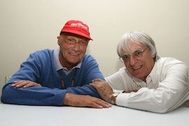 Niki Lauda (l.) mit Bernie Ecclestone