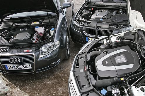 Dreimal sechs Richtige: Audi A4 3.2 FSI, BMW 330i, Mercedes C 350.