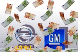 Opel- und GM-Logo mit Geldregen