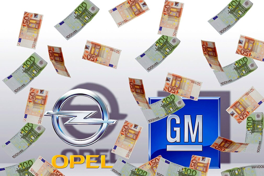 Opel- und GM-Logo mit Geldregen