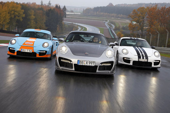 Vergleich drei getunte Porsche 911 GT2