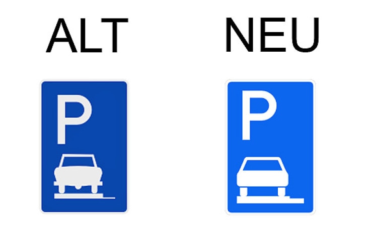Verkehrsschild Parken ganz auf Gehwegen in Fahrtrichtung links