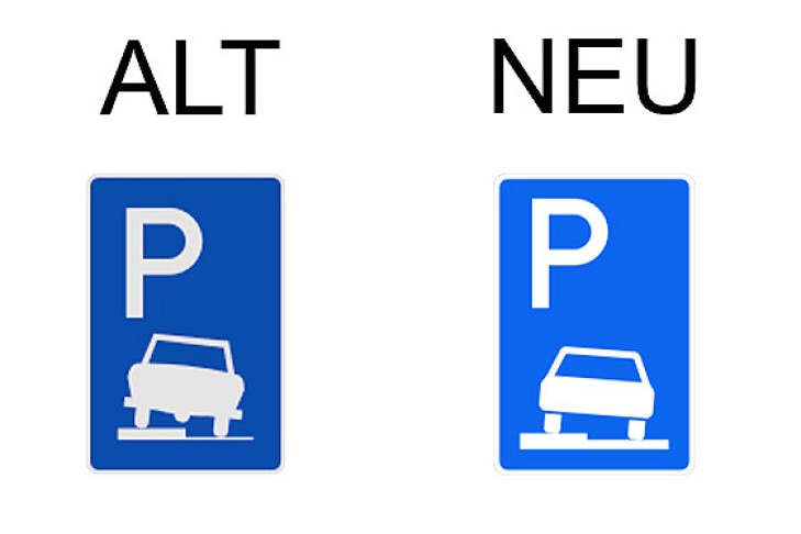 Verkehrsschild Parken halb auf Gehwegen in Fahrtrichtung links