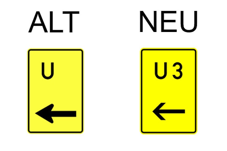 Verkehrsschild Fortsetzung der Umleitung hier links