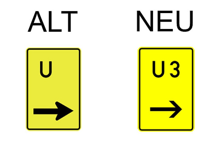 Verkehrsschild Fortsetzung der Umleitung hier rechts