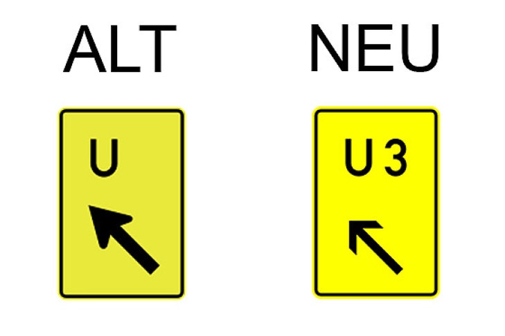Verkehrsschild Fortsetzung der Umleitung links vorbei