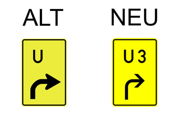 Verkehrsschild Fortsetzung der Umleitung rechtsweisend