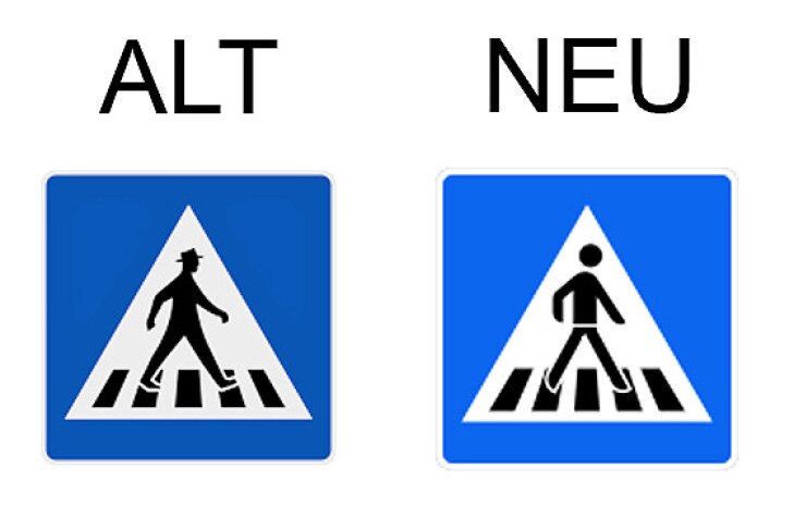 Verkehrsschild Fußgängerüberweg Linksaufstellung