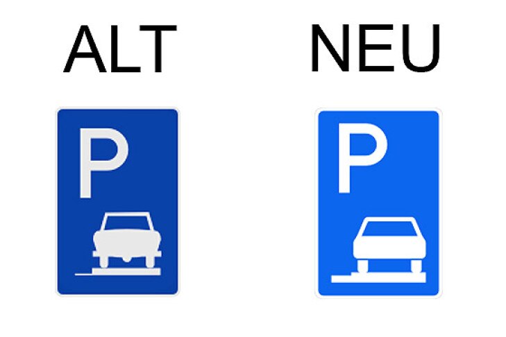 Verkehrsschild Parken ganz auf Gehwegen in Fahrtrichtung rechts