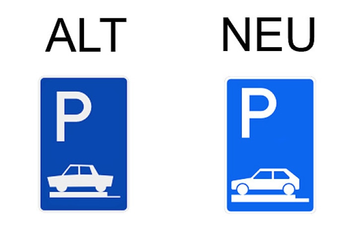 Verkehrsschild Parken ganz auf Gehwegen quer zur Fahrtrichtung links