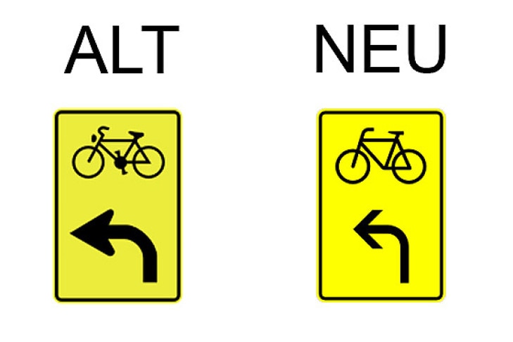 Verkehrsschild Vorwegweiser für Fahrradfahrer linksweisend
