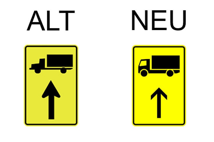 Verkehrsschild Vorwegweiser für Lastkraftwagen geradeausweisend