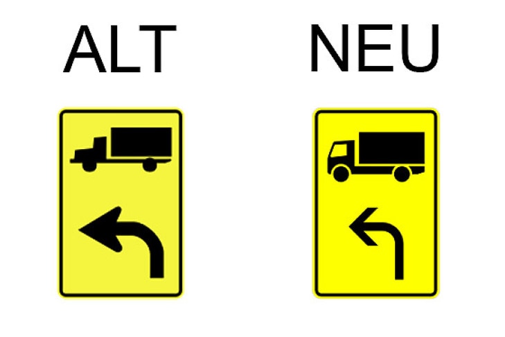 Verkehrsschild Vorwegweiser für Lastkraftwagen linksweisend