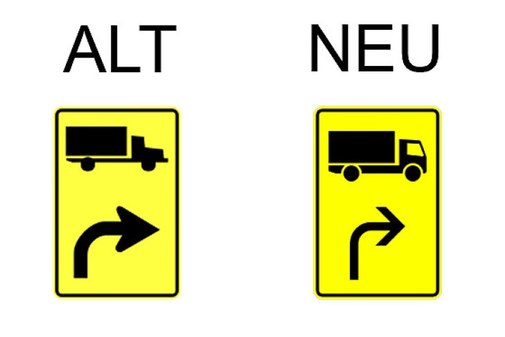 Verkehrsschild Vorwegweiser für Lastkraftwagen rechtsweisend