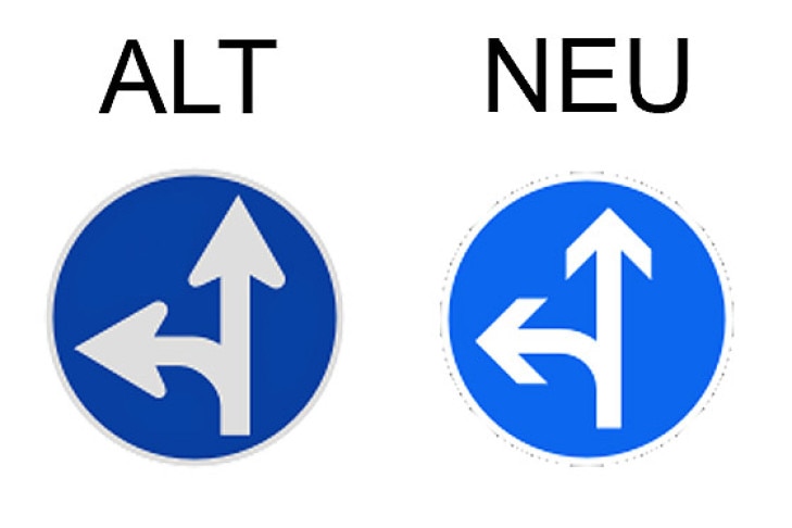 Verkehrsschild vorgeschriebene Fahrtrichtung - geradeaus und links