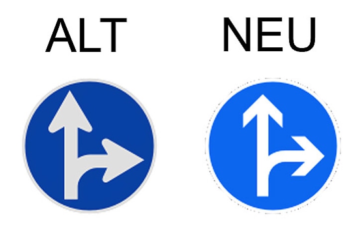 Verkehrsschild vorgeschriebene Fahrtrichtung - geradeaus und rechts