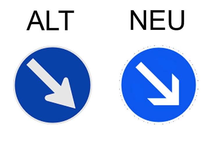 Verkehrsschild vorgeschriebene Vorbeifahrt - rechts vorbei