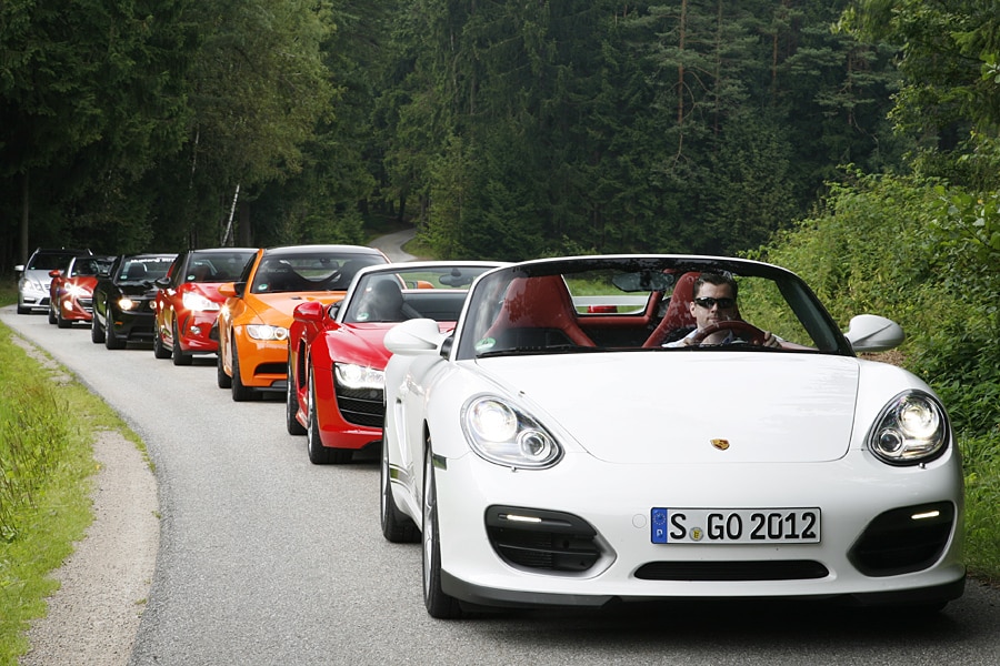 Audi R8 Spyder BMW M3 GTS Citroën DS3 Ford Mustang GT 5.0 Peugeot RCZ Porsche Boxter Spyder Mercedes E63 AMG T-Modell