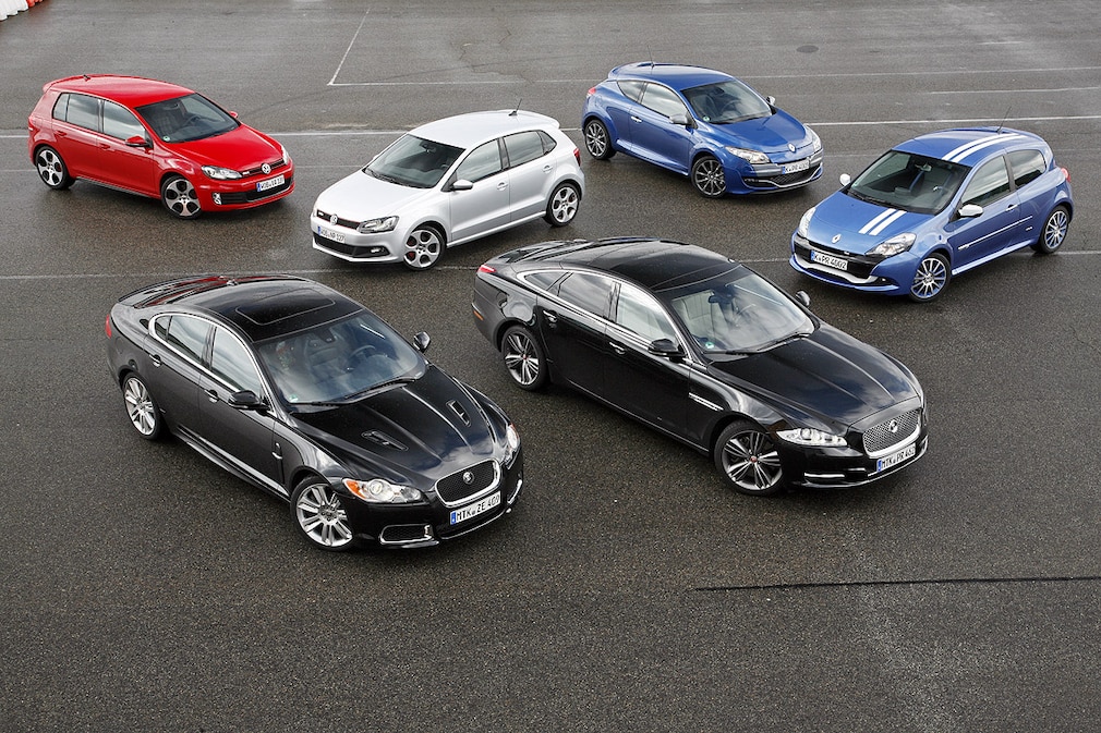 VW Golf GTI VW Polo GTI Renault Mégane Coupé RS Renault Clio Gordini RS Jaguar XFR Jaguar XJ 5.0 SC