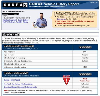 Der Carfax-Report zeigt wichtige Informationen zum Zustand und Lebenslauf eines Fahrzeuges aus den USA