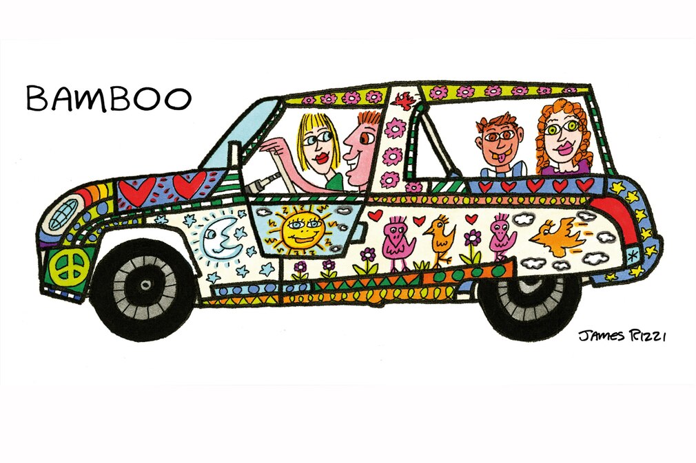 Rinspeed BamBoo, Golfcar Studie Genfer Autosalon 2011 bemalt von James Rizzi