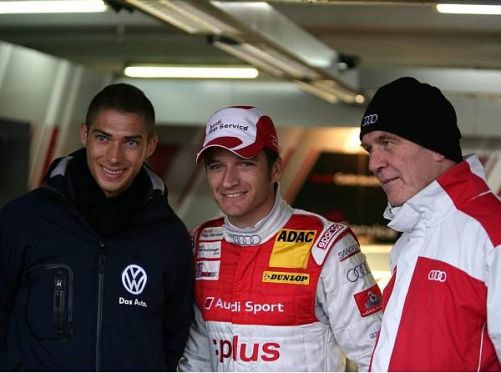 Audi-Kandidat Edorardo Mortara, Timo Scheider und Sportchef Wolfgang Ullrich