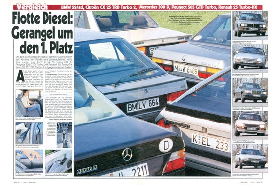 BMW 524d, Citroen CX25 TRD, Mercedes 300D, Peugeot 505 GTD, Renault 25 Turbo-DX