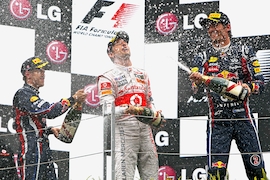Vettel, Button und Webber auf dem Podium