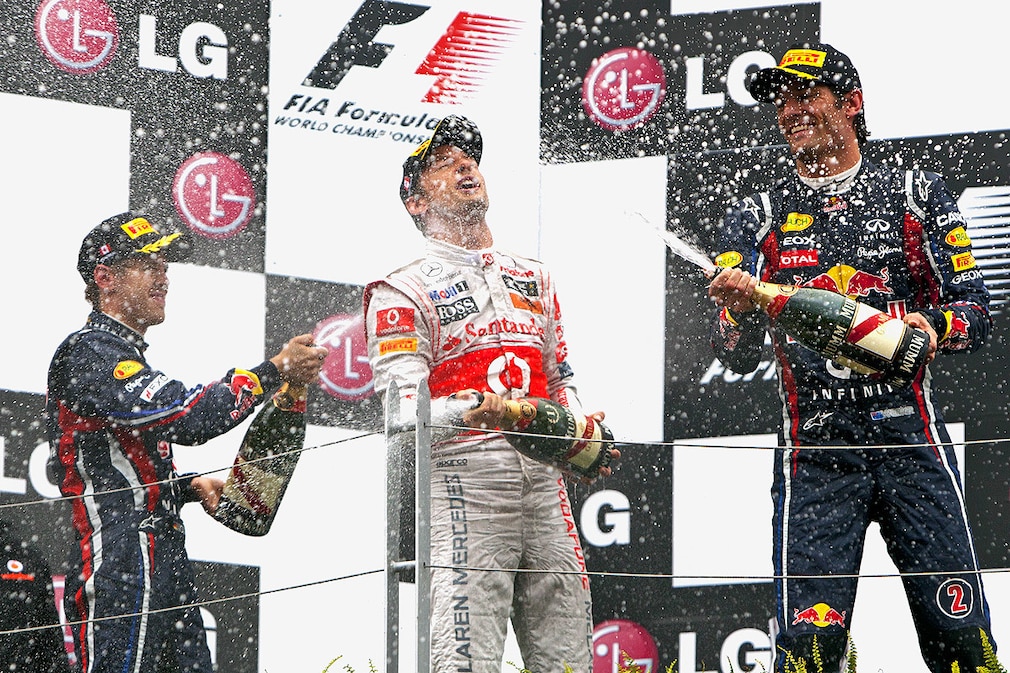 Vettel, Button und Webber auf dem Podium