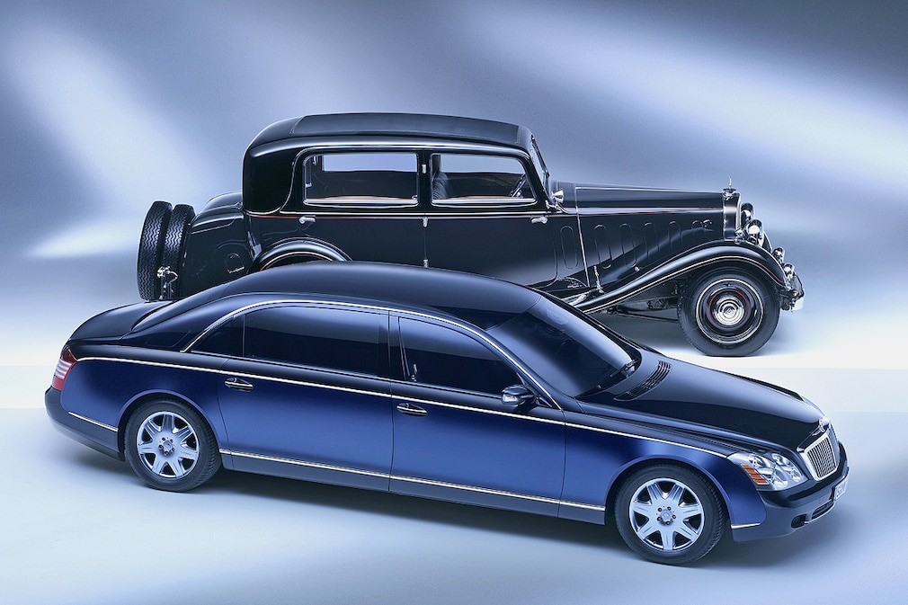 Der neue Maybach mit seinem Vorgängermodell DS 8 Zeppelin aus dem Jahre 1930