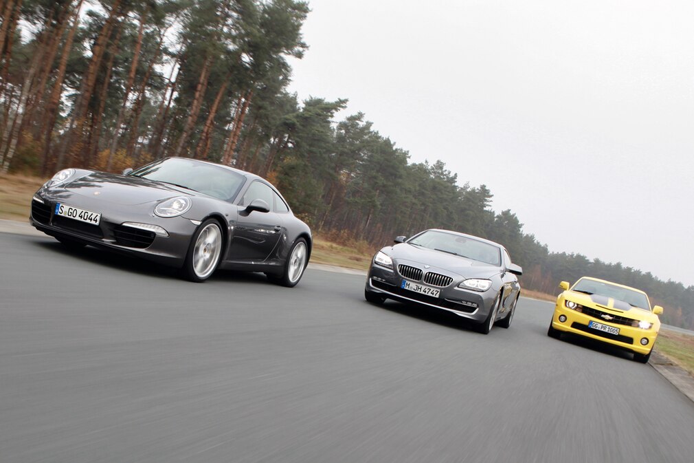 BMW 650i Coupé; Chevrolet Camaro Coupé; Porsche 911 Carrera S BMW 650i Coupé; Chevrolet Camaro Coupé; Porsche 911 Carrera S