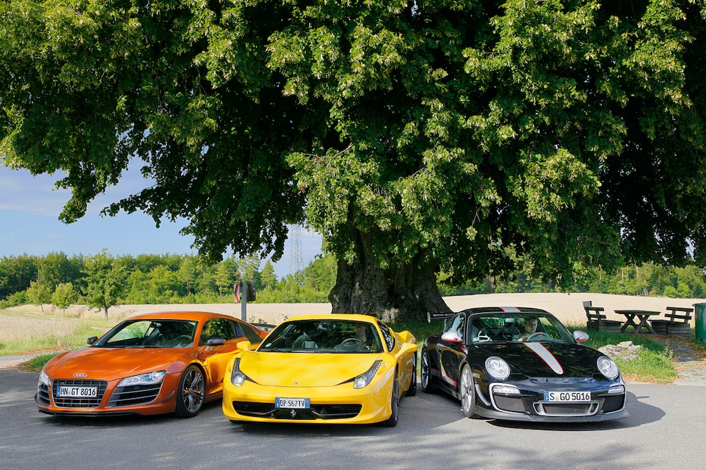 Audi R8 GT, Ferrari 458 Italia, Porsche GT3 RS 4.0