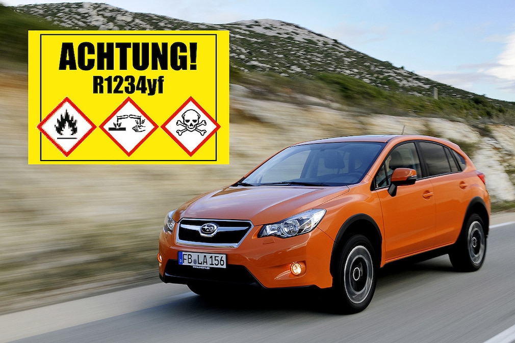 Warnschild Kältemittel R1234yf und Subaru XV (Montage)