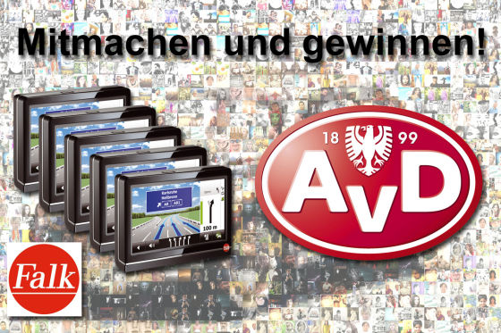 Zu gewinnen: fünf Falk-Navigationssysteme Flex 400 und 500 AvD-Mitgliedschaften.